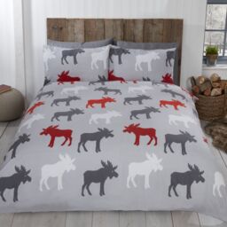 Rapport Home Moose Cotton Duvet Cover Set With Pillowcase in Grey - Size: Double