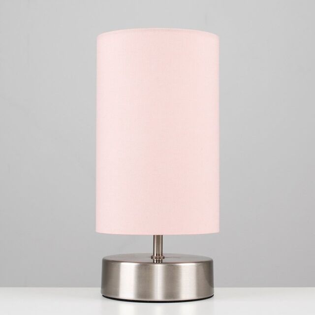 ValueLights Francis Pair of Brushed Chrome Dimmable Touch Table Lamps in Dusty Pink - image 1