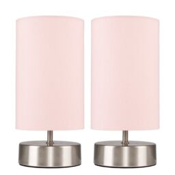 ValueLights Francis Pair of Brushed Chrome Dimmable Touch Table Lamps in Dusty Pink - thumbnail 2