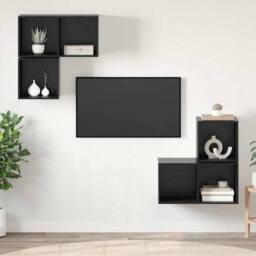 Berkfield Home TV Cabinet Set 4 pcs Black oak 37 x 37 x 72 cm Engineered wood - thumbnail 2