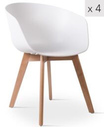 Nordlys Set of 4 Scandinavian Dining Chairs Wooden Legs in White - thumbnail 1