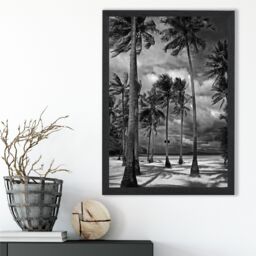 ARTZE Stormy Palm Trees Black & White Photo Framed Print SIZE: A2 with Black Frame - Size: A4 - thumbnail 2
