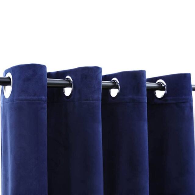 Berkfield Home Elegant Blackout Curtains with Rings 2 pcs Velvet Dark Blue 140x175 cm - image 1