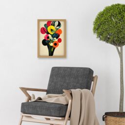 Artery8 Kandinsky Inspired Abstract Multicolour Flower Bouquet Artwork Framed Wall Art Print A4 in Light Oak - thumbnail 2