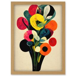 Artery8 Kandinsky Inspired Abstract Multicolour Flower Bouquet Artwork Framed Wall Art Print A4 in Light Oak - thumbnail 1