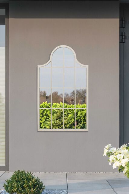 "MirrorOutlet White Metal Framed Arched Garden Wall Mirror 41"" X 24"" (104CM X 62CM) - Size: 1 Pack" - image 1