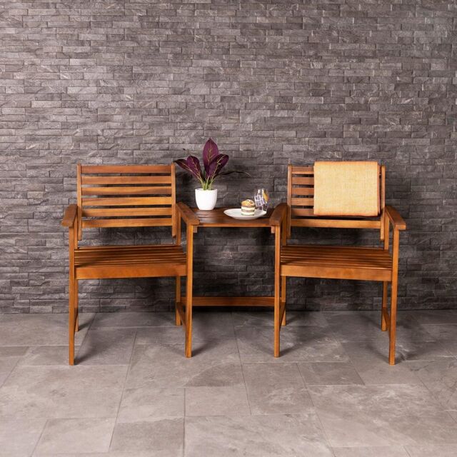 Charles Bentley Acacia Wooden Companion Seat with Parasol Hole Shelf in Natural - image 1