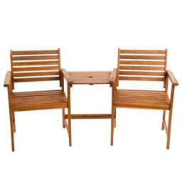 Charles Bentley Acacia Wooden Companion Seat with Parasol Hole Shelf in Natural - thumbnail 5