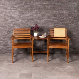 Charles Bentley Acacia Wooden Companion Seat with Parasol Hole Shelf in Natural