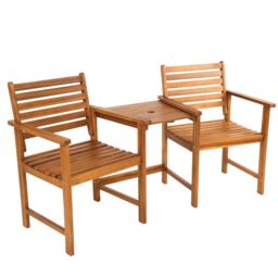 Charles Bentley Acacia Wooden Companion Seat with Parasol Hole Shelf in Natural - thumbnail 3