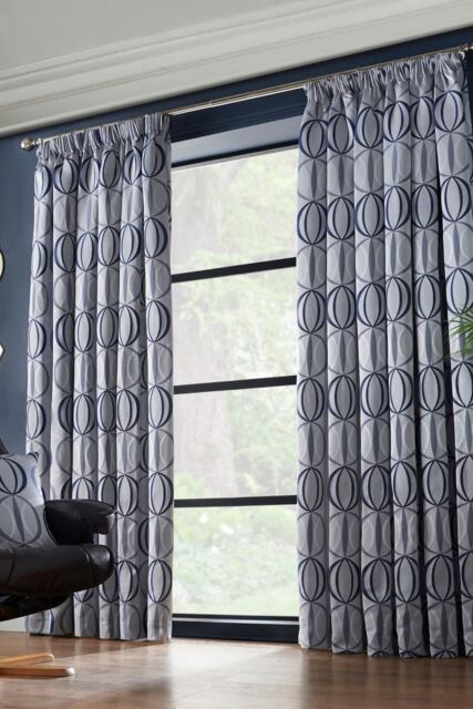 Alan Symonds Omega Lined Taped Pencil Pleat Curtains in Navy - Size: 168 cm width x 183 cm drop - image 1