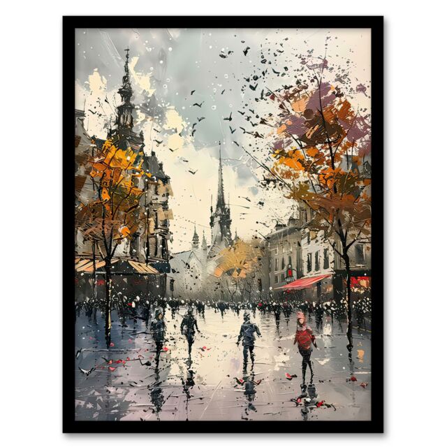 "Artery8 Bishop Auckland Castle Modern Artwork Autumnal Framed Art Print in Grey - Size: W12"" x H16""" - image 1