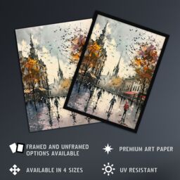 "Artery8 Bishop Auckland Castle Modern Artwork Autumnal Framed Art Print in Grey - Size: W12"" x H16""" - thumbnail 2