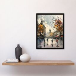"Artery8 Bishop Auckland Castle Modern Artwork Autumnal Framed Art Print in Grey - Size: W12"" x H16""" - thumbnail 4