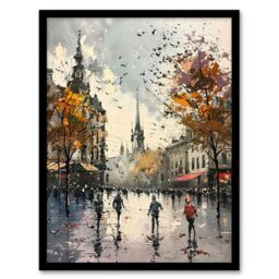 "Artery8 Bishop Auckland Castle Modern Artwork Autumnal Framed Art Print in Grey - Size: W12"" x H16""" - thumbnail 1