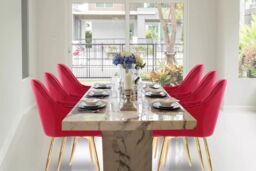 Hygrad Built to Survive Set of 2 Velvet Dining Chair Padded Seat Gold Legs Kitchen Home Office Lounge Chair in Red - thumbnail 2