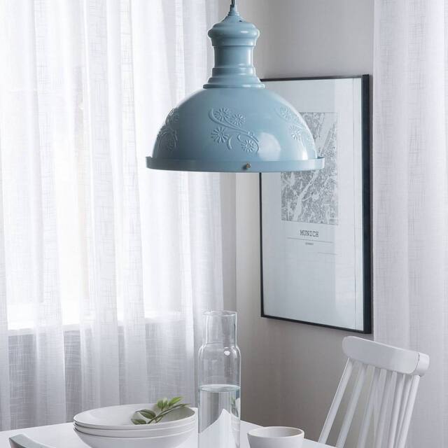 Wyld and Coco Cobalt Blue Round Metal Pendant Lamp with Raised Flower Detail - image 1
