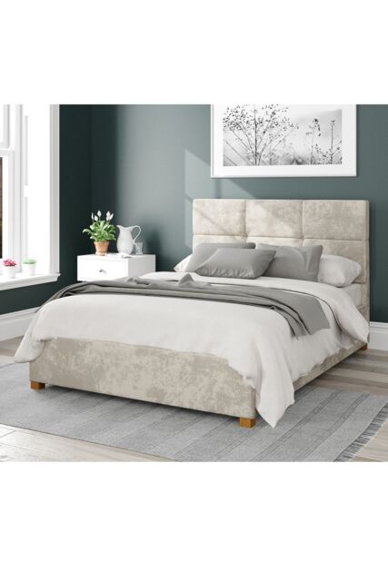 Aspire Caine Upholstered Ottoman Storage Bed, Mirazzi Velvet Fabric in Ivory - Size: Double - image 1