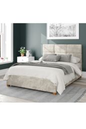 Aspire Caine Upholstered Ottoman Storage Bed, Mirazzi Velvet Fabric in Ivory - Size: Double - thumbnail 1