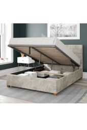 Aspire Caine Upholstered Ottoman Storage Bed, Mirazzi Velvet Fabric in Ivory - Size: Double - thumbnail 2