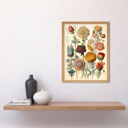 "Artery8 Wall Art Print Vintage Botanical Ernst Haeckel Inspired Plant Study Modern Watercolour Painting Art Framed in Light Oak - Size: W12"" x H16""" - thumbnail 2