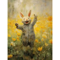 "Artery8 Wall Art Print Tulips & Rabbit Watercolour Fun Kids Baby Nursery Artwork Poster in Yellow - Size: W18"" x H24""" - thumbnail 1