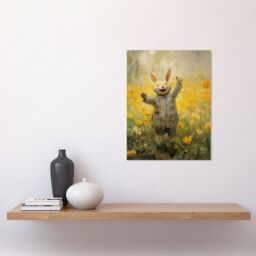 "Artery8 Wall Art Print Tulips & Rabbit Watercolour Fun Kids Baby Nursery Artwork Poster in Yellow - Size: W18"" x H24""" - thumbnail 2