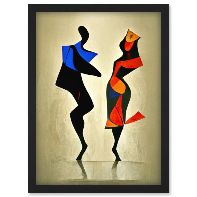 Artery8 Abstract Modern Painting Of Two Figures Dancing Artwork Framed Wall Art Print A4 in Black - image 1