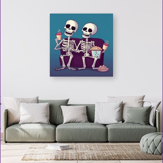 Warren Reed - Designer Skeletons At The Cinema Canvas - Size: w40 inch x h40 inch - image 1