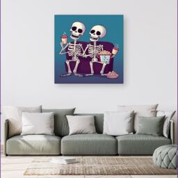 Warren Reed - Designer Skeletons At The Cinema Canvas - Size: w40 inch x h40 inch - thumbnail 1