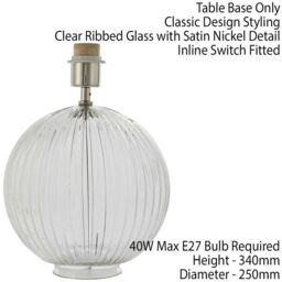 Loops Round Textured Table Lamp Base Clear Ribbed Glass & Nickel Classic Globe Bulb in Metallics - thumbnail 2