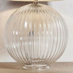 Loops Round Textured Table Lamp Base Clear Ribbed Glass & Nickel Classic Globe Bulb in Metallics - thumbnail 5