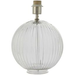 Loops Round Textured Table Lamp Base Clear Ribbed Glass & Nickel Classic Globe Bulb in Metallics - thumbnail 1