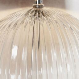 Loops Round Textured Table Lamp Base Clear Ribbed Glass & Nickel Classic Globe Bulb in Metallics - thumbnail 3