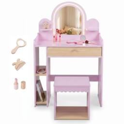 CASART Kids Vanity with Lights Pretend Makeup Dressing Table Set in Pink - thumbnail 3