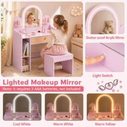 CASART Kids Vanity with Lights Pretend Makeup Dressing Table Set in Pink - thumbnail 7