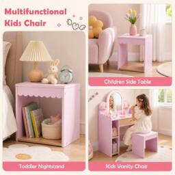CASART Kids Vanity with Lights Pretend Makeup Dressing Table Set in Pink - thumbnail 9