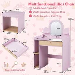 CASART Kids Vanity with Lights Pretend Makeup Dressing Table Set in Pink - thumbnail 2