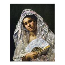 "Artery8 Spanish Dancer Lace Mantilla Cassatt Vintage Wall Art Print Poster in Grey - Size: W24"" x H32""" - thumbnail 1