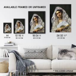 "Artery8 Spanish Dancer Lace Mantilla Cassatt Vintage Wall Art Print Poster in Grey - Size: W24"" x H32""" - thumbnail 3