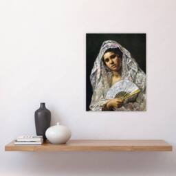"Artery8 Spanish Dancer Lace Mantilla Cassatt Vintage Wall Art Print Poster in Grey - Size: W24"" x H32""" - thumbnail 4