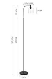 Living and Home Black Industrial Floor Lamp - Modern Glass Shade Design - thumbnail 4