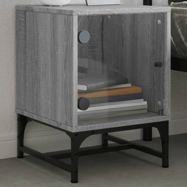 Berkfield Home Elegant Bedside Cabinets with Glass Doors 2 pcs Grey Sonoma 35x37 - image 1