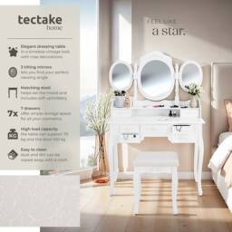 tectake Dressing Table in White - thumbnail 2