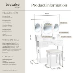 tectake Dressing Table in White - thumbnail 6