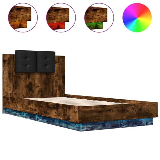 Berkfield Home Bed Frame with LED without Mattress Smoked Oak 90x190 cm Single in Brown - image 1