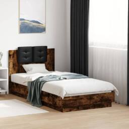 Berkfield Home Bed Frame with LED without Mattress Smoked Oak 90x190 cm Single in Brown - thumbnail 2