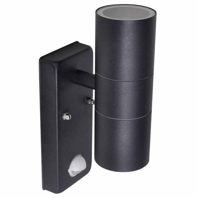 Berkfield Home LED Wall Lamp Stainless Steel Cylinder Shape Black with Sensor - image 1