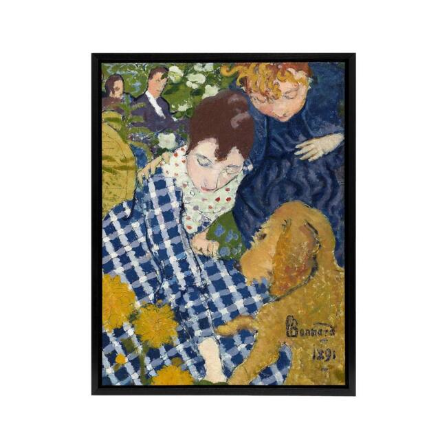 "Artery8 Women with Dog Art Nouveau Painting Bonnard Black Framed Canvas Art - Size: W12"" x H16""" - image 1