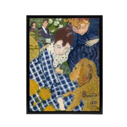 "Artery8 Women with Dog Art Nouveau Painting Bonnard Black Framed Canvas Art - Size: W12"" x H16""" - thumbnail 1